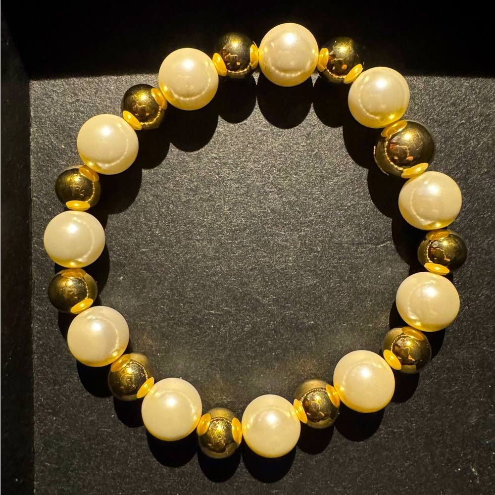 NWT Moda Al Massimo 18K yellow gold over bronze pearl & gold bead bracelet